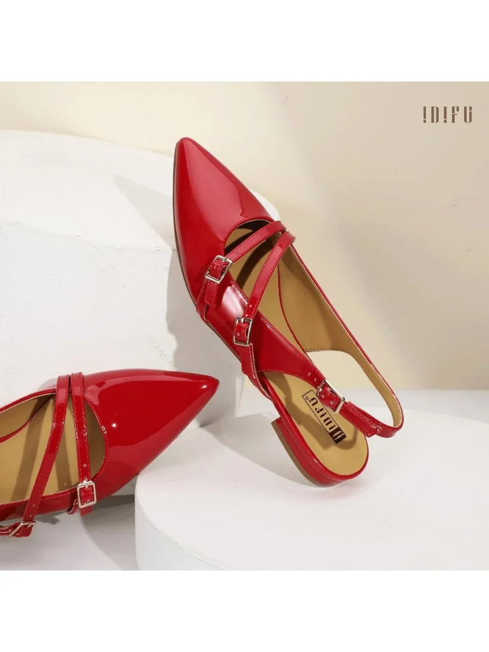 Women's Red Patent Pointed Toe Strappy Slingback Ballet Flats Formal Dress Shoes